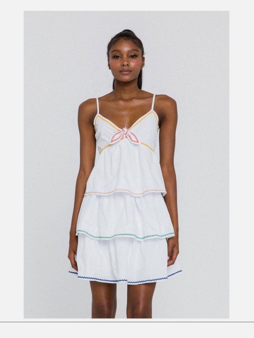 NWT English Factory White Tiered Sundress with Multicolor Rickrack Trim